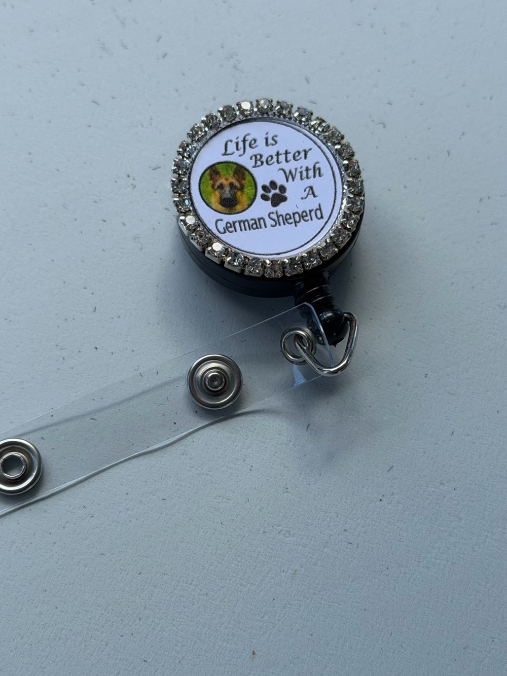 Life is Better With a German Shepherd Rhinestone Badge Reel - Black